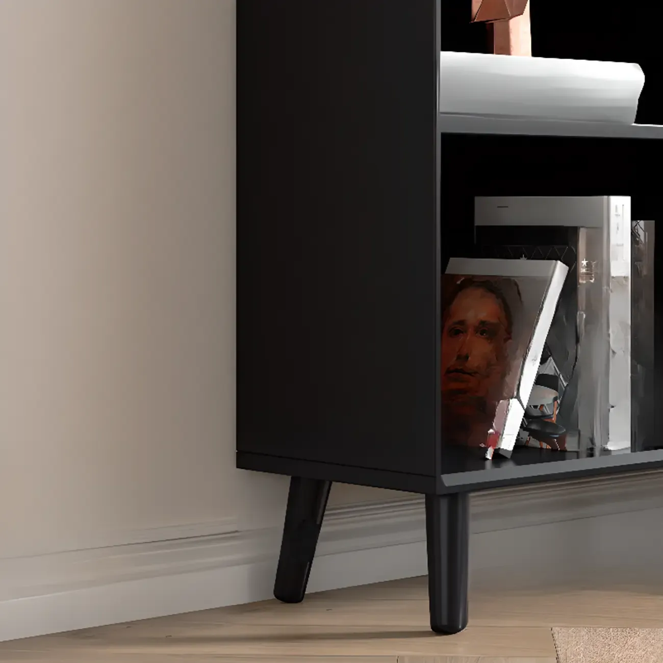 Modern Black Rubberwood Open Rectangle Bookcase