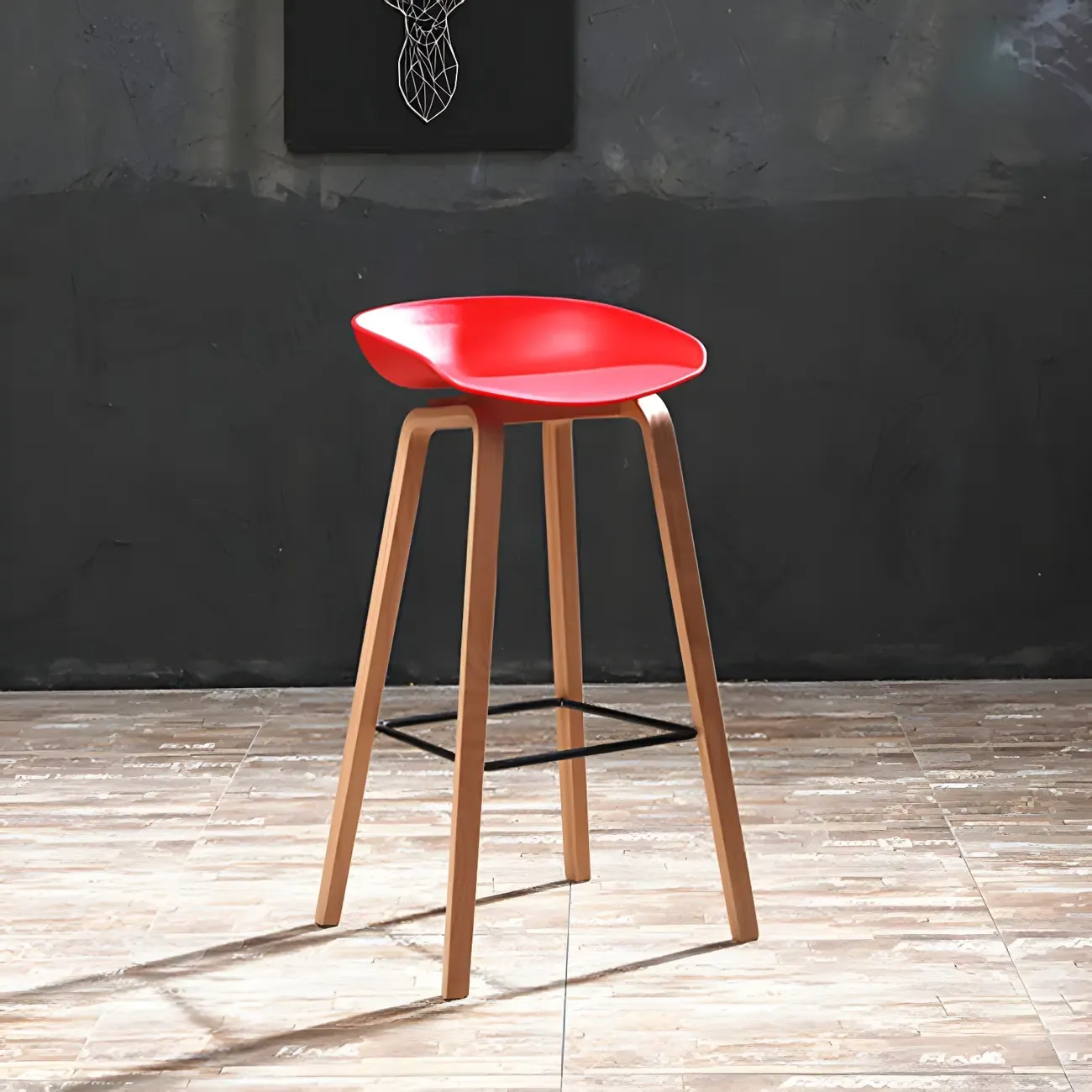 Mid-Century Modern Plastic Bar Stool with Wood Legs