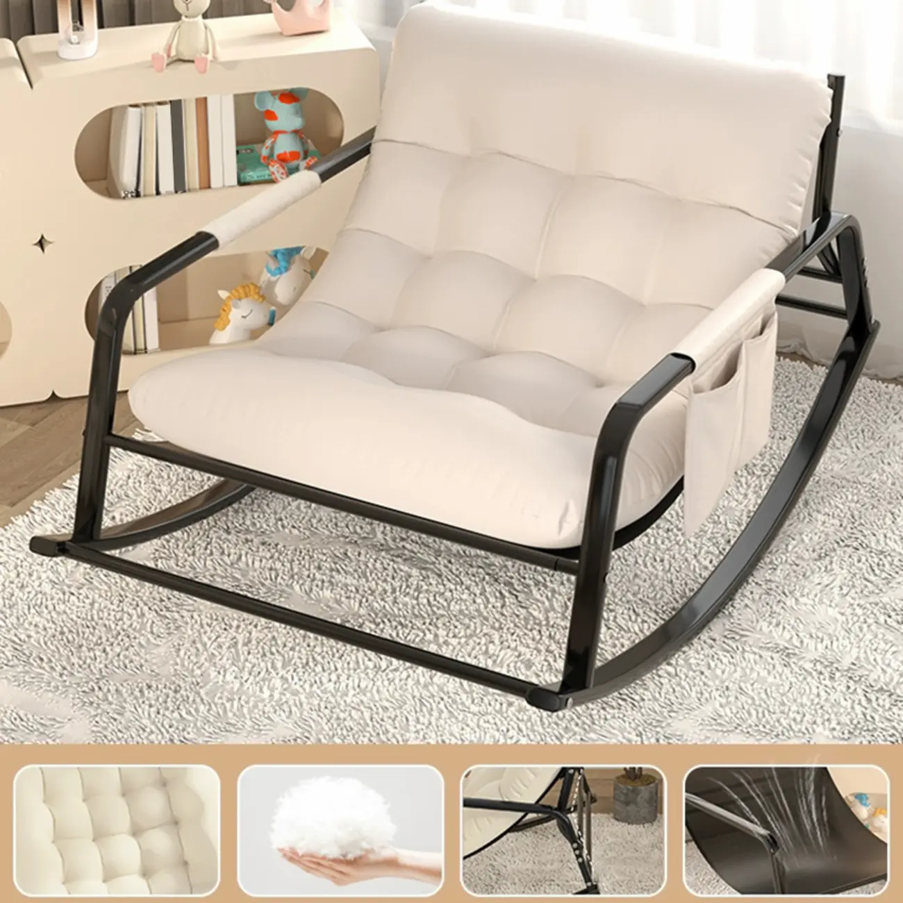 Modern 2 Seat Upholstered Rocking Chair with Track Arms