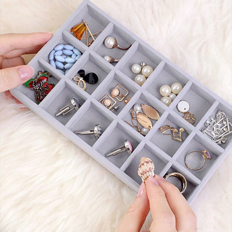 HULIANFU Velvet Jewelry Display Tray Case Hot Sales Stackable Exquisite Jewellery Holder Portable Ring Earrings Necklace Organizer Box - Deanwangkt