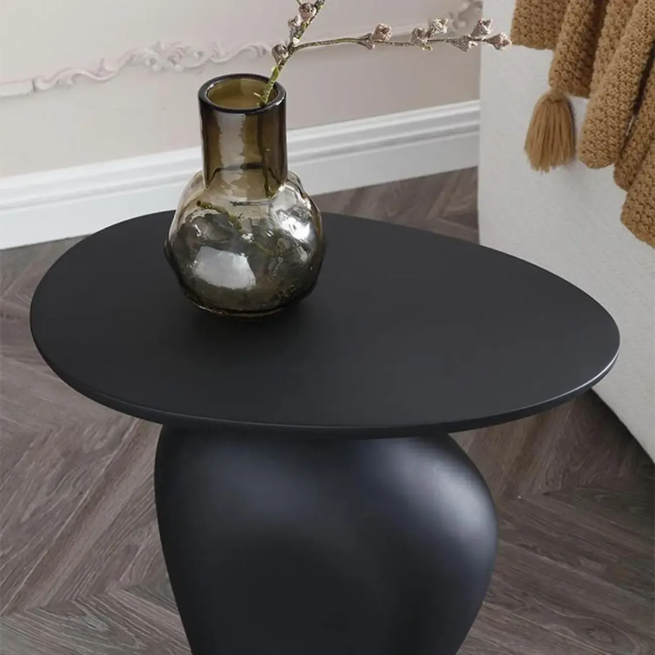 Modern Black End Side Table with Steel Base