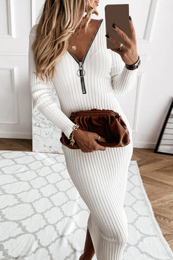 hulianfu Fashion Elegant Zipper V Neck Pencil Skirt Dresses(3 Colors) - Deanwangkt