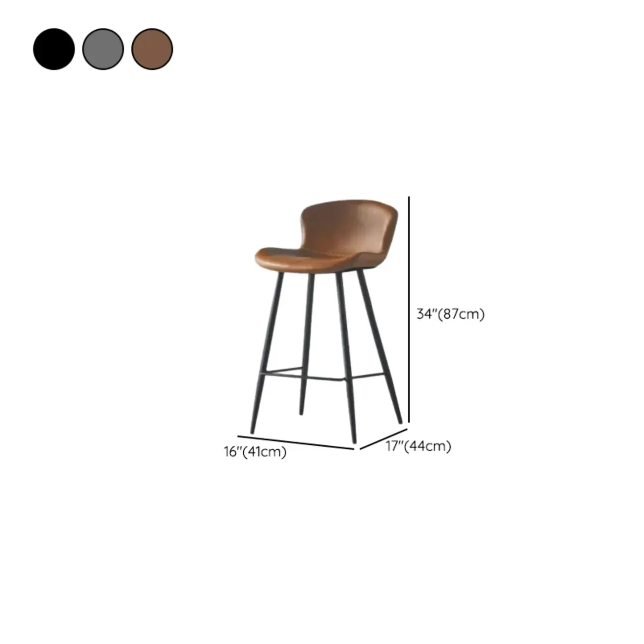 Brown Leather Saddle Seat Low Back Bar Stool