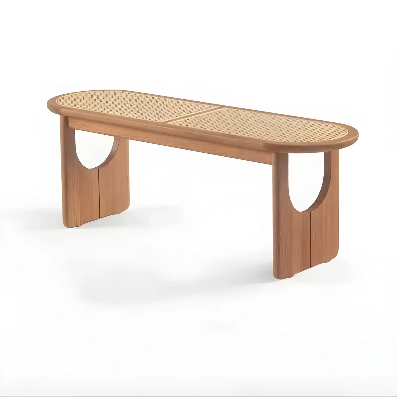 Rectangular Black Rattan Top Rubberwood Bench