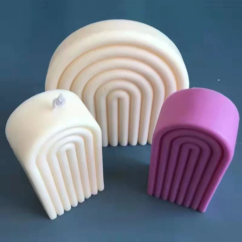 HULIANFU New Art Geometric Rainbow Arch Candle Silicone Mold 3D Handmade Craft Aromatherapy Candle Soy Wax Mould Making Supplies - Deanwangkt