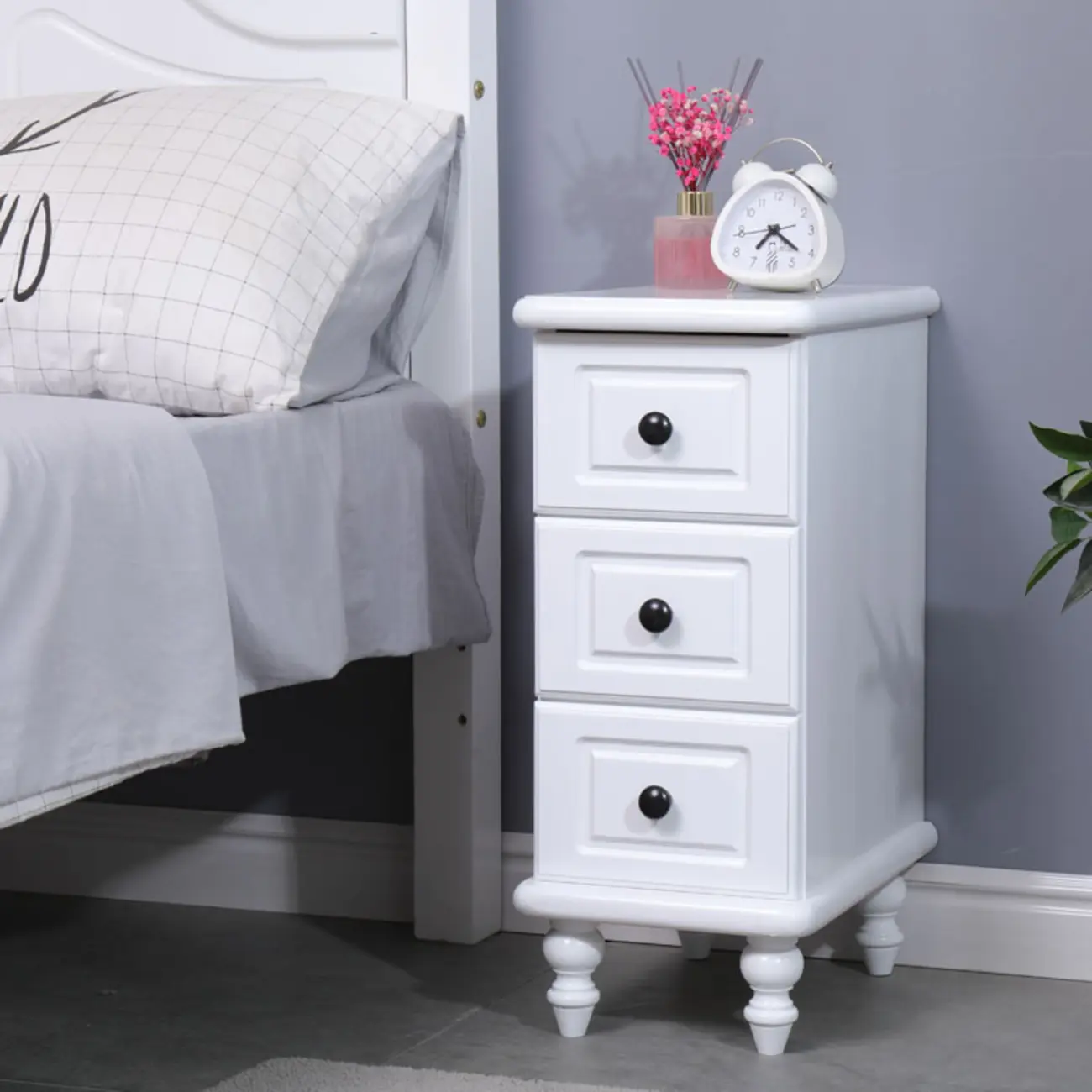 Art Deco Wood Top 3 Drawer Nightstand with Legs