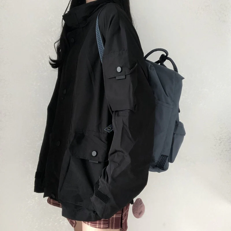 Basic Jackets Women Chic All-match Retro Solid Zipper Design Ulzzang Lovely Fashion Teens Overcoats Daily Vintage Womens Outwear - Deanwangkt