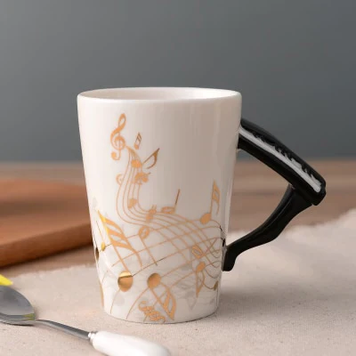HULIANFU Novelty Music Note Cup Ceramic Guitar Coffee Mugs Personality Tea/Milk/Juice/Lemon Water Bottle Christmas Birthday Gift - Deanwangkt