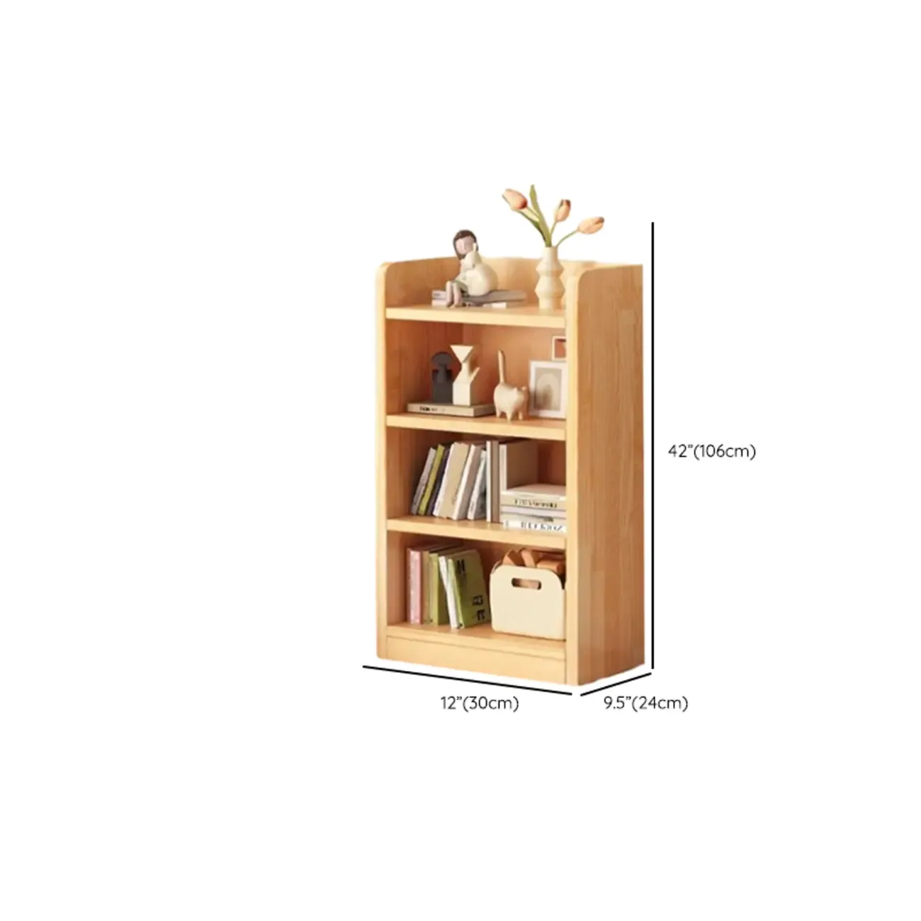 Narrow Vertical Modern Wooden Bookcase in Natural Finish