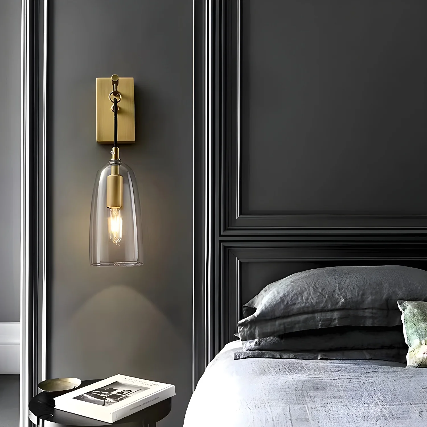 Gold Geometric Vanity Light with Clear Glass Shade