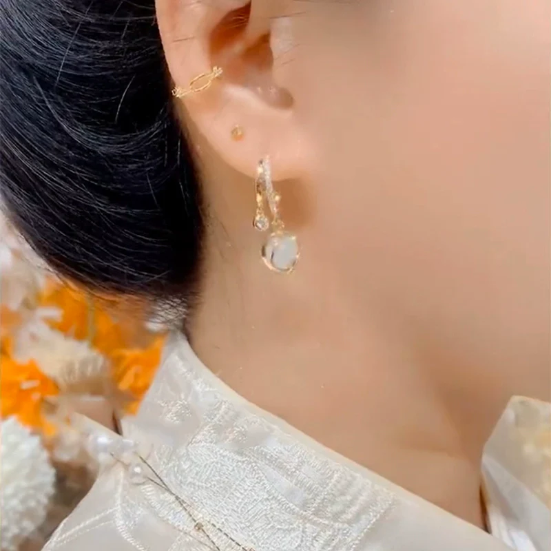 Light luxury high-end opal bead earrings women's fashion exquisite ear buckles popular new trendy versatile bead earrings - Deanwangkt