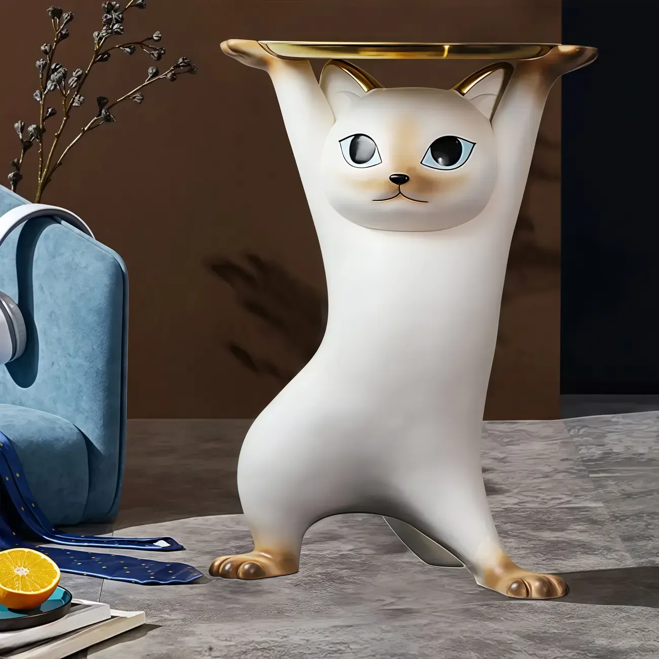 Modern Cute Cat-Shaped Golden Round Top Side Table