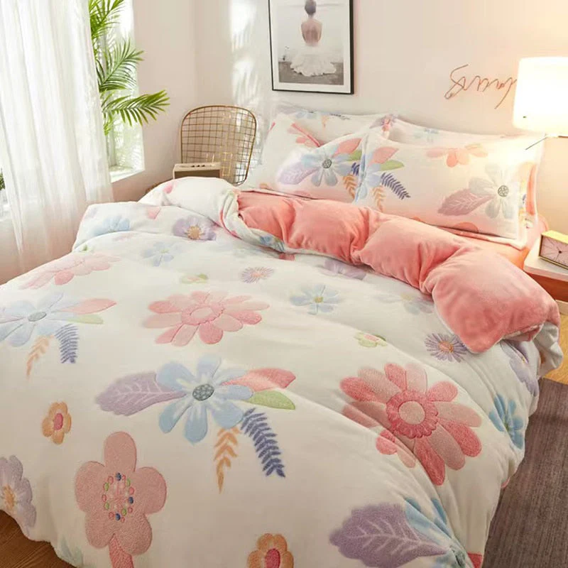 HULIANFU  WOSTAR Cartoon printed velvet duvet cover set super soft cozy plush adult kids bedroom double bed quilt cover luxury bedding set - Deanwangkt