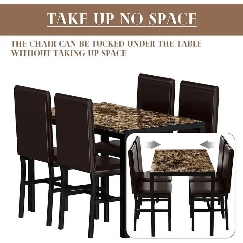 Modern Faux Marble 5 Pieces Kitchen Dining Set with 4 Cushion PU Leather Chairs