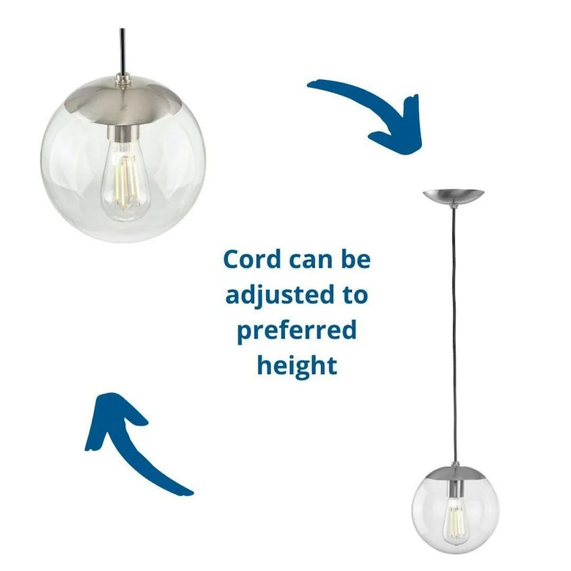 Atwell Collection 1-Light Clear Glass Brushed Nickel Small Pendant - 8 in x 8 in x 8.75 in