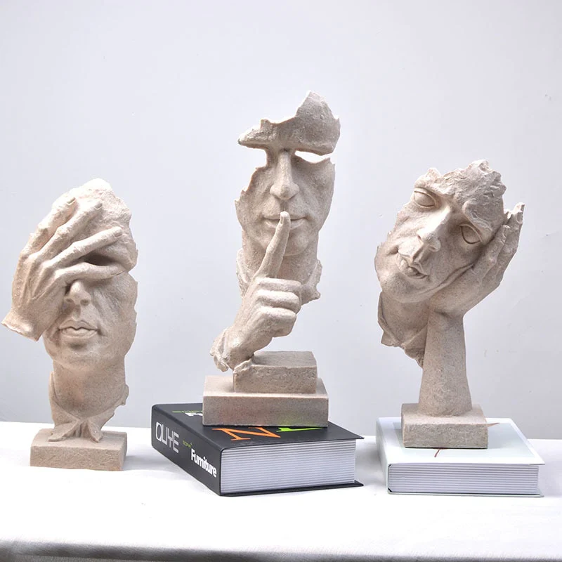 HULIANFU Nordic Simple Abstract Sculpture Figurine Ornaments Silence Is Gold Office Home Decoration Accessories Modern Art Resin Decor - Deanwangkt