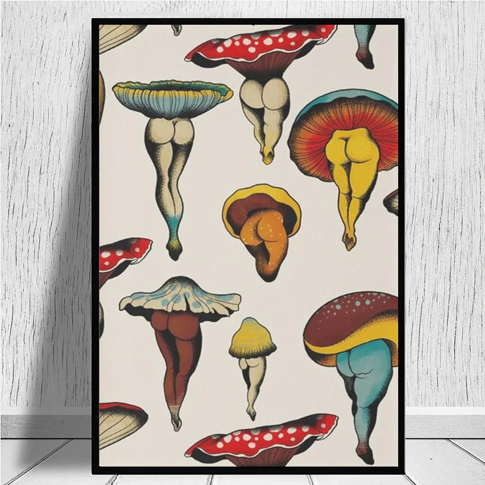 HULIANFU Mushroom Poster Decor Vintage Room Aesthetic Art Abstract Canvas Retro Picture for Bedroom Room Frameless Home - Deanwangkt