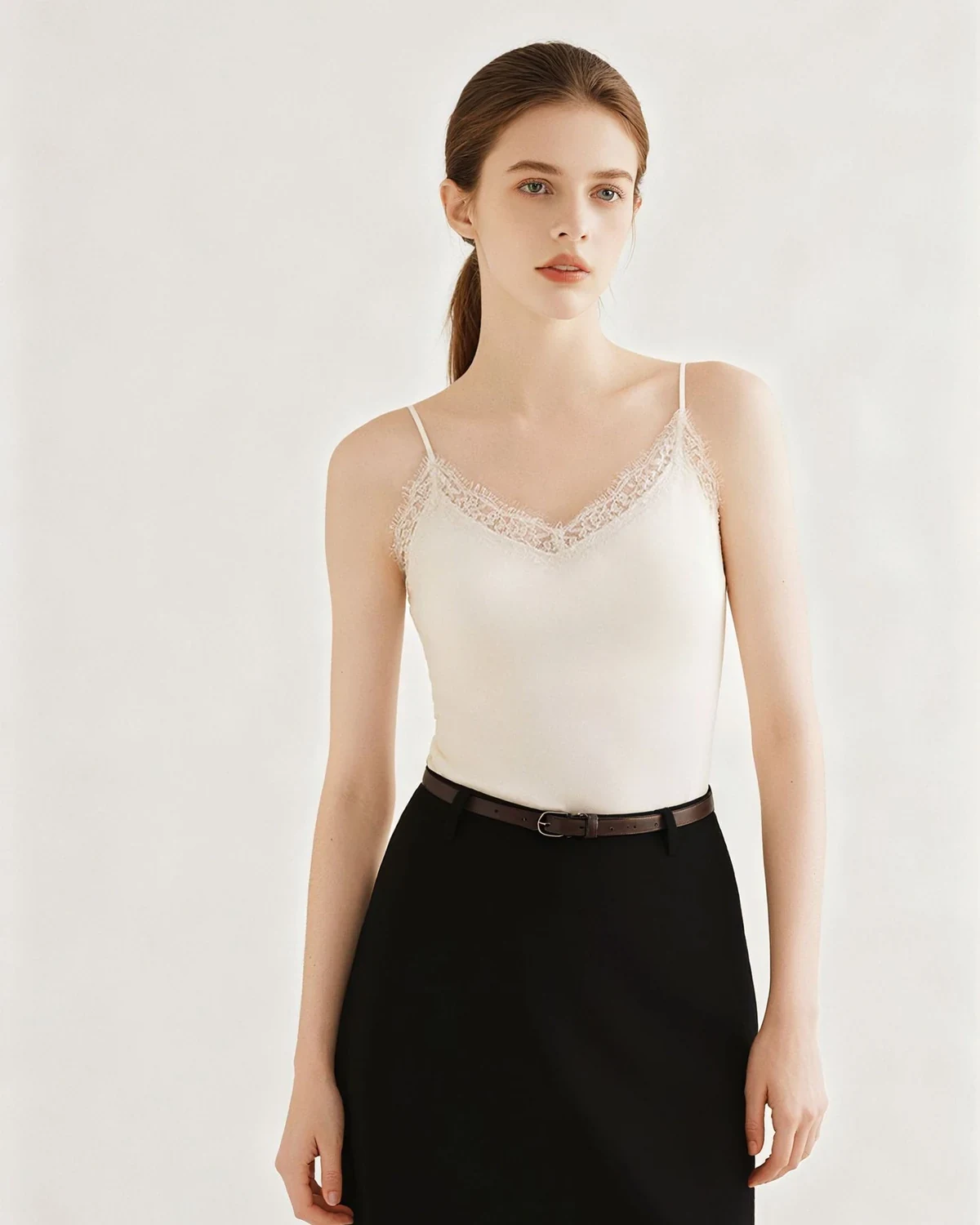 90S Modal Long-Staple Cotton Merino Wool Thermal Tank for Women, Padded Lace Camisole Base Layer for layering or wearing on its own