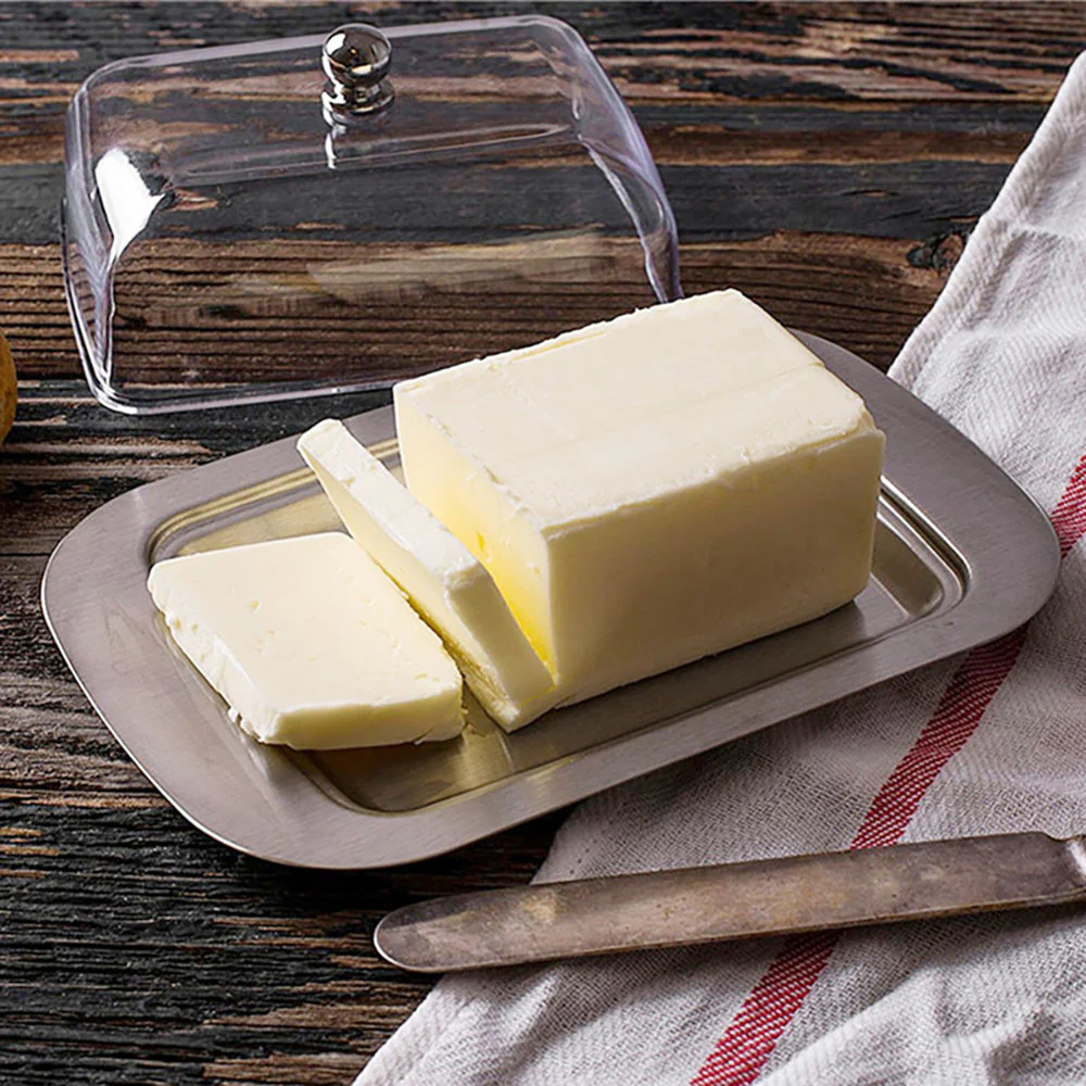 HULIANFU Stainless Steel Butter Dish Box Container Cheese Server Storage Keeper Tray With Lid Fresh Keeping Container Kitchen Dinnerware - Deanwangkt