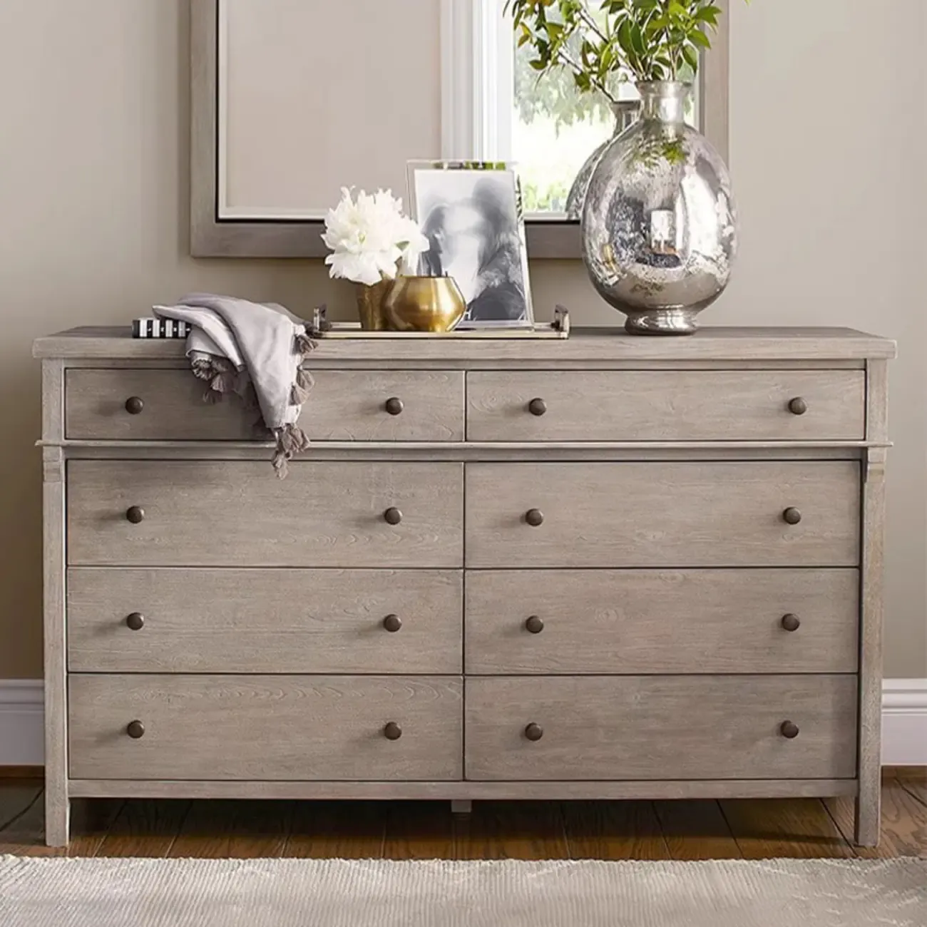 Rustic Oak Brown Living Room Accent Chests with 6/8 Drawers