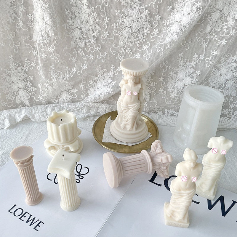 HULIANFU Vintage Roman Column Candle Mold DIY Portrait Scented Silicone Mold Venus Goddess Human Body Plaster Mold Candle Mold Making - Deanwangkt