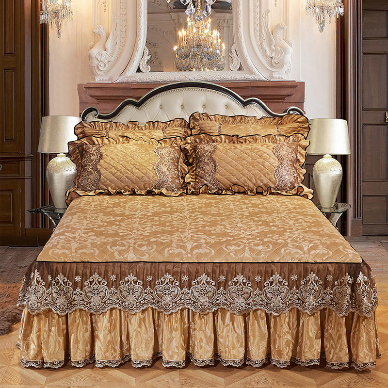 HULIANFU Velvet Warm Quilted Bedding Bed Skirt Pillowcases Home Textile Princess Thick Bedspread Lace Bedsheet Mattress Cover With Cotton - Deanwangkt
