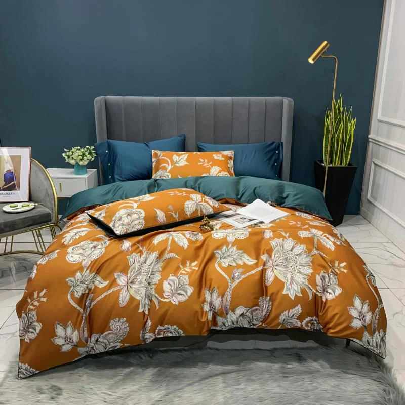 HULIANFU Tropical Leaves Flowers Duvet cover set Silky Soft 100%Egyptian Cotton Bedding set Queen King Bed sheet Quilt Cover Pillowcases - Deanwangkt