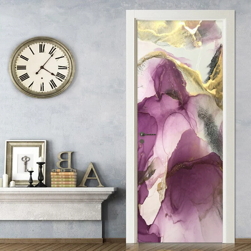 HULIANFU  PVC Self-Adhesive Waterproof Door Sticker Modern Abstract Light Luxury Hand-painted Artistic Landscape Wallpaper 3D Home Decal - Deanwangkt