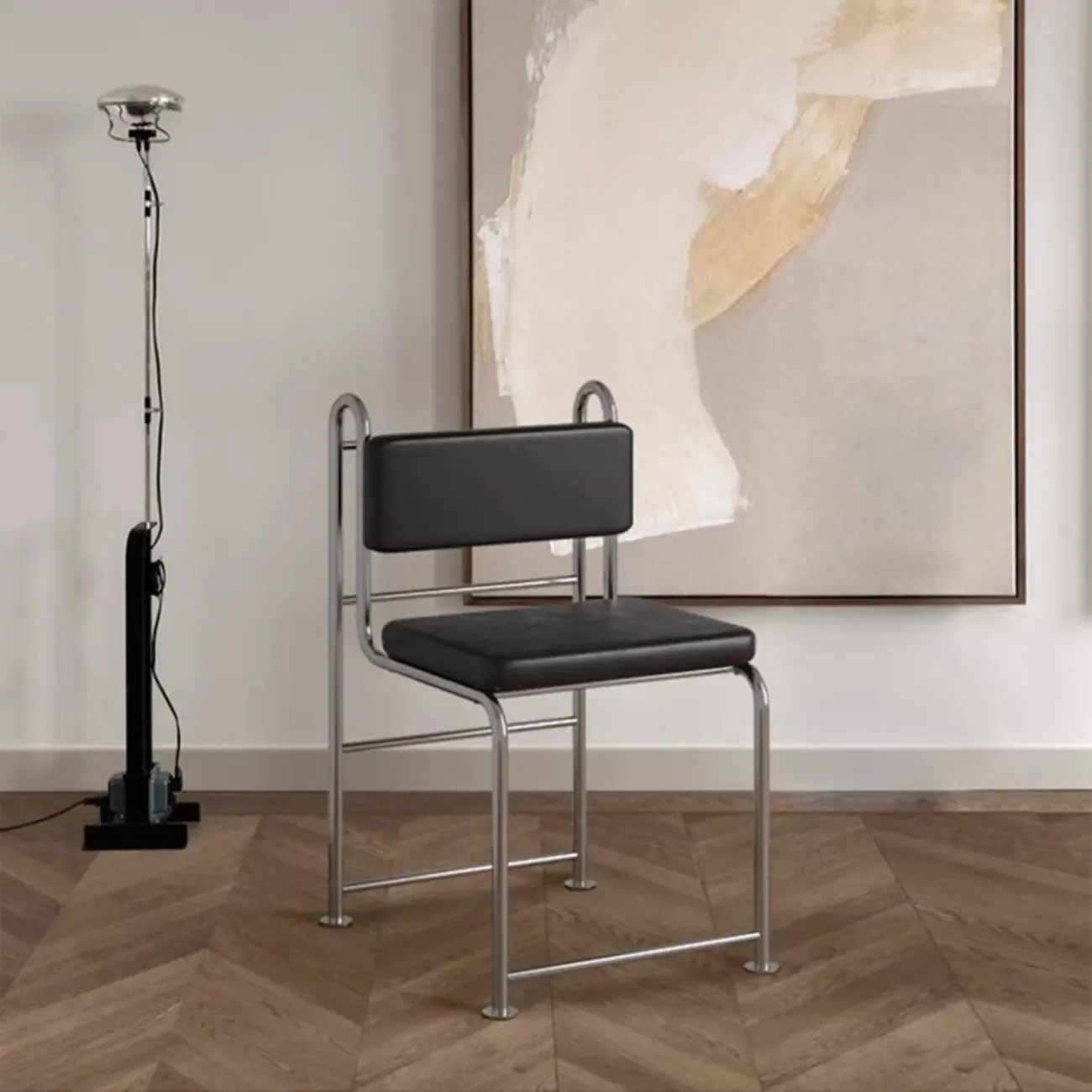 Contemporary Low Back Faux Leather Metal Dining Chairs