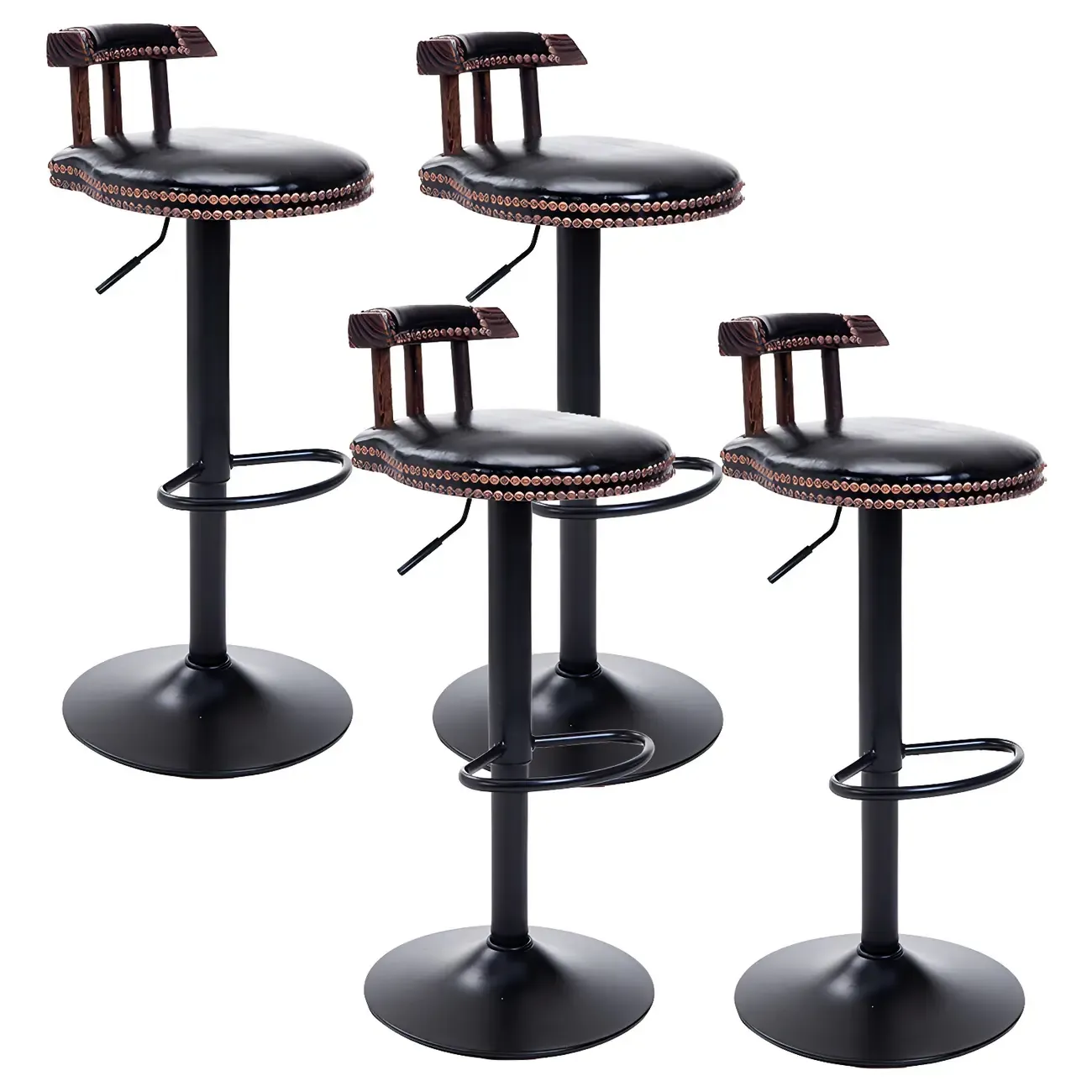 Industrial Round Leather Adjustable Bar Stools