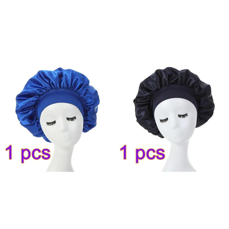 HULIANFU Women Night Sleep Hair Caps Silky Bonnet Satin Double Layer Adjust Head Cover Hat For Curly Springy Hair Styling Accessories - Deanwangkt