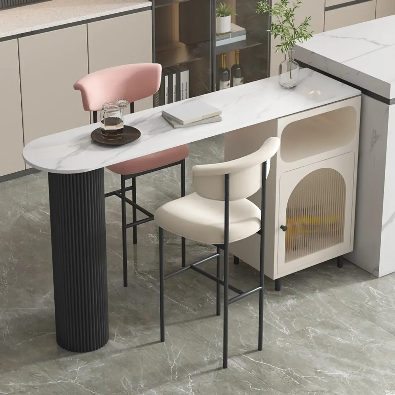 Modern White Bar Table for 2 with Double Pedestal for Living Room