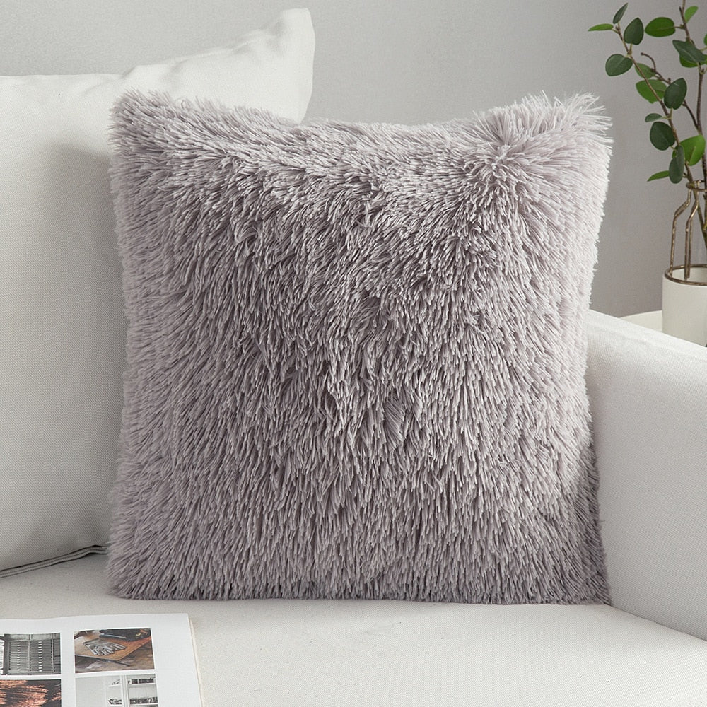 HULIANFU Solid Soft Fluffy Cushion Cover Decorative Sofa Pillow Cover Home Pillowcase White Pink Gray Shaggy Fur Cushion Cover 43x43cm - Deanwangkt