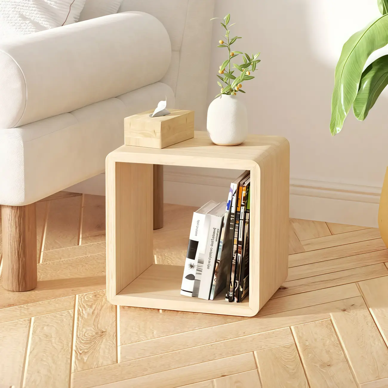 Modern Wooden Natural Open Back Cube Bookcase