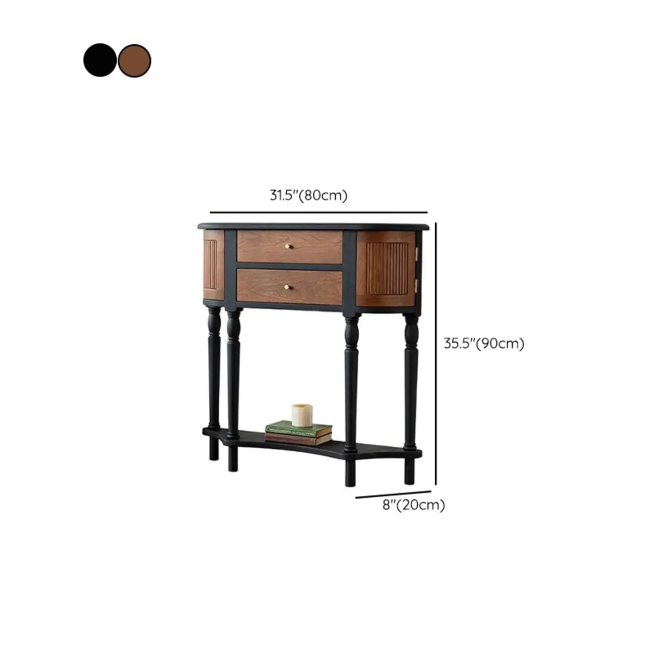 Natural Wood Live Edge Entrance Table with 2 Cabinets and 3 Shelves