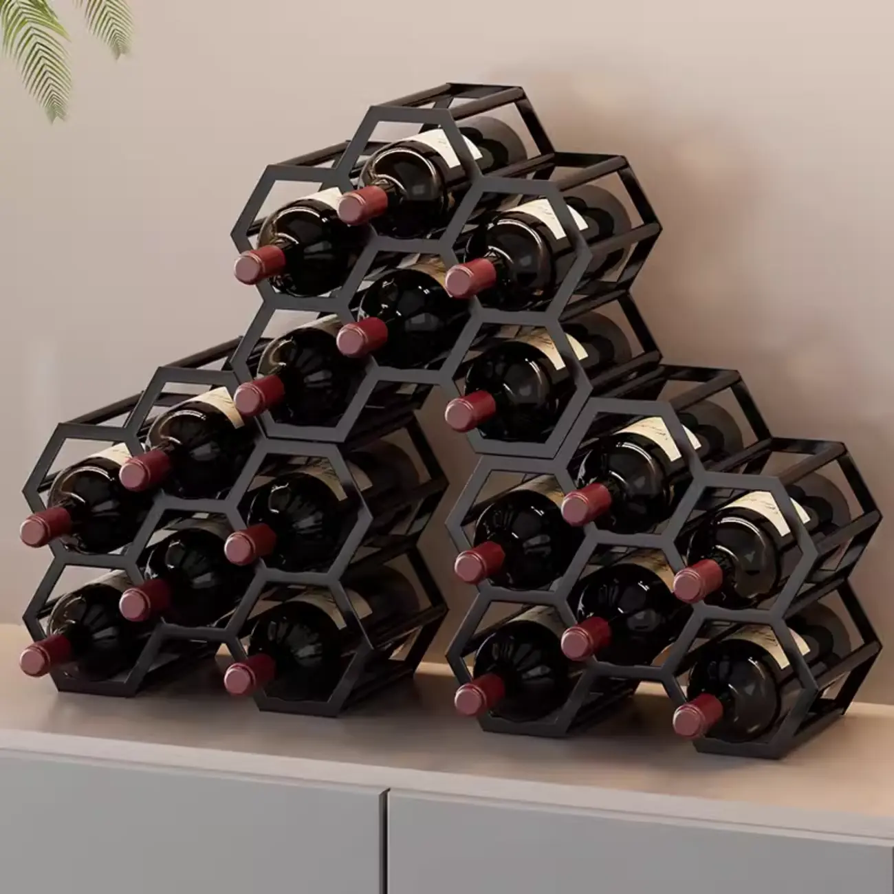 Freestanding Metal Wine Rack Hexagon Tabletop Bottle Holder