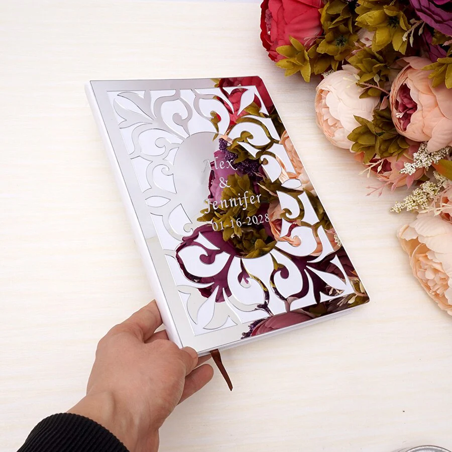 HULIANFU Wedding Custom Signature Guest Book Oval White Blank Inner Page Personalized Mirror Books Guest Gifts Party Decor Favor 26x 19cm - Deanwangkt