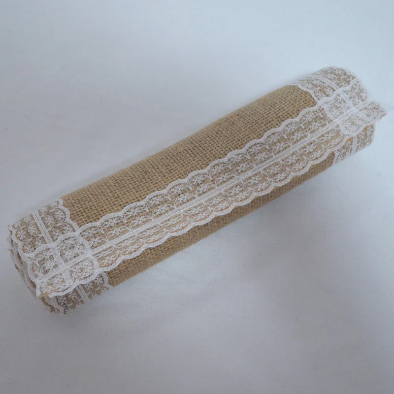 HULIANFU Jute Lace Burlap Table Runner Vintage Hessian Rustic Country Wedding Party Decor Christmas Dining Room Resturant Table Runners - Deanwangkt