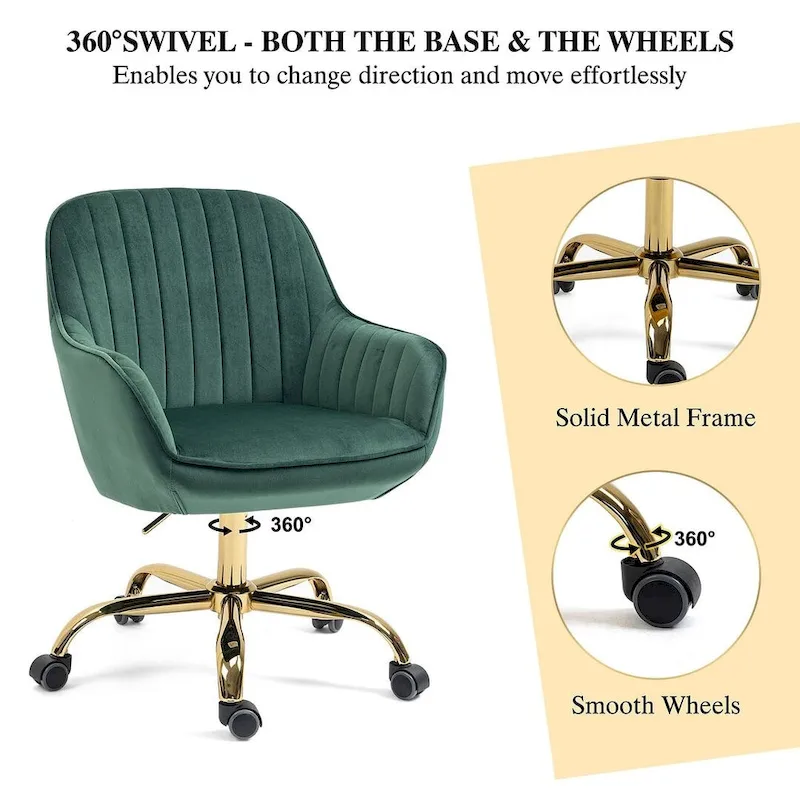 Modern Velvet 360 Degree Swivel Office Chair with Gold Base