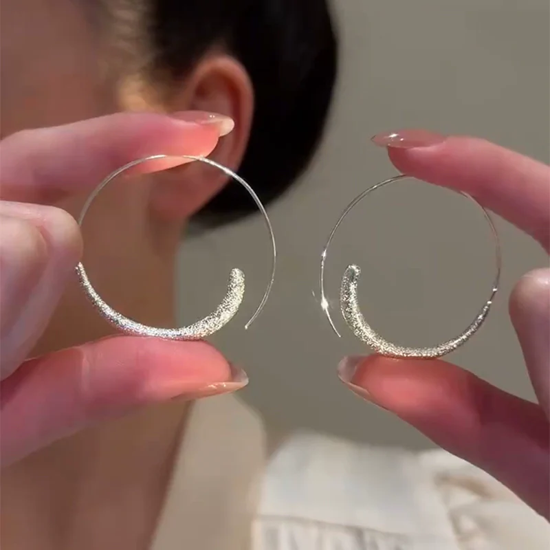 925 silver needle matte silver circle earrings women's  new popular trendy niche temperament simple and versatile earrings - Deanwangkt