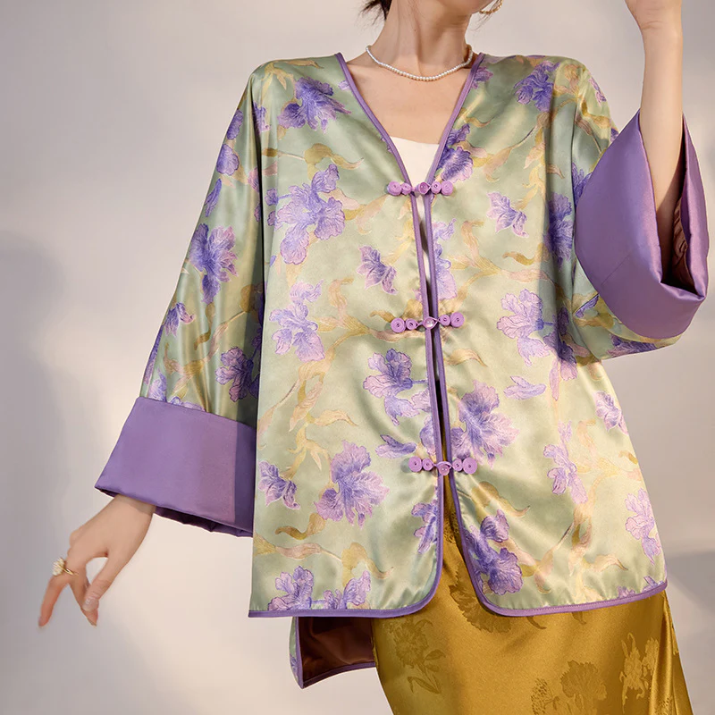 spring new Chinese flower print, fashionable and thin coat, light luxury high-end top, women's M4119 - Deanwangkt