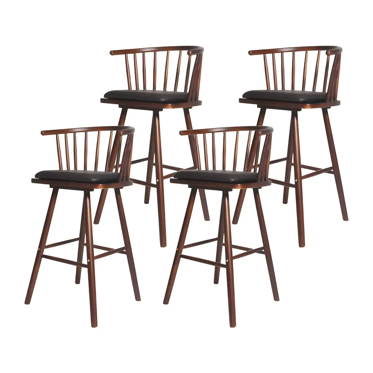 Traditional Wooden Low Back Bar Stool with Cushioned Seat