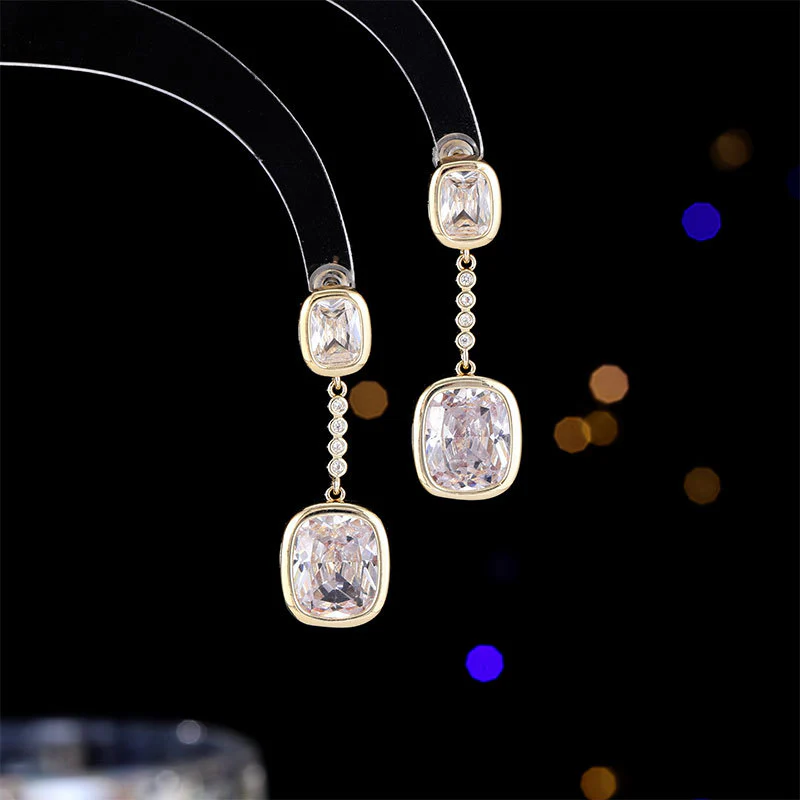 2025 popular new sweet earrings geometric long high-end zircon crystal new Chinese style stud earrings accessories women - Deanwangkt