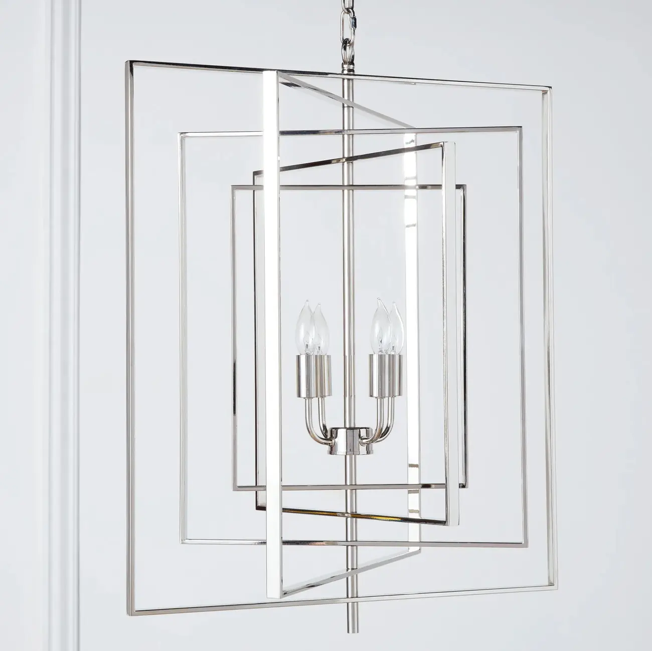 Modern Silver Rectangular Metal Cage Chandelier