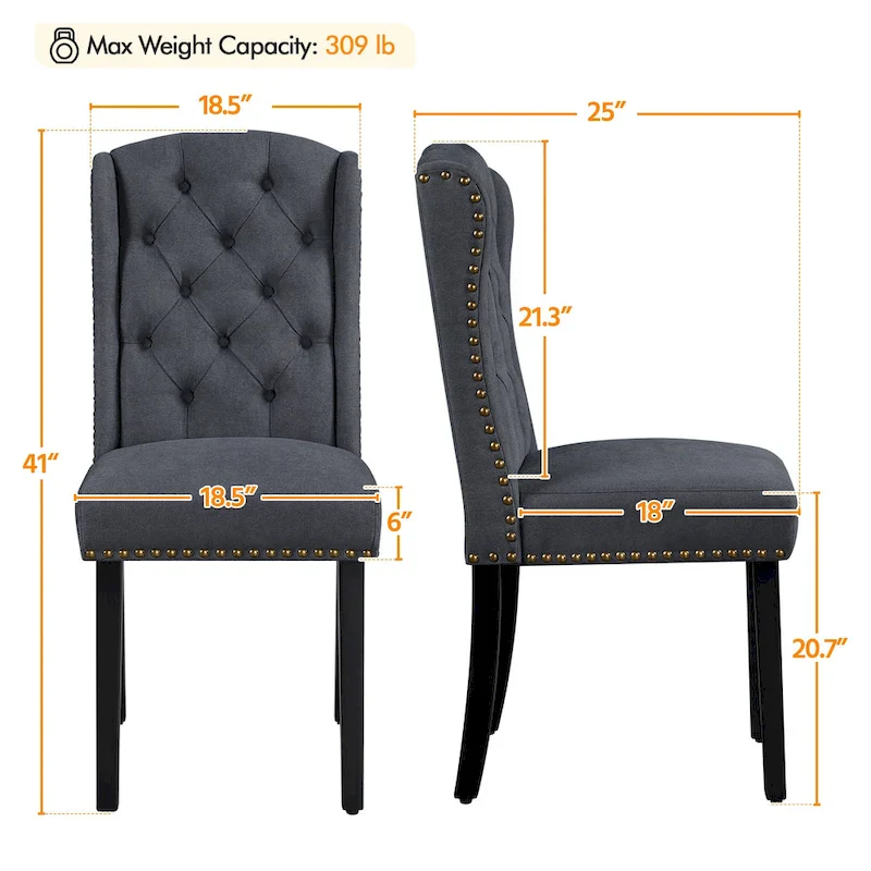 Yaheetech 2pcs Upholstered Dining Chair Button Tufted Dining Room Chair with Nailhead Trims - N/A