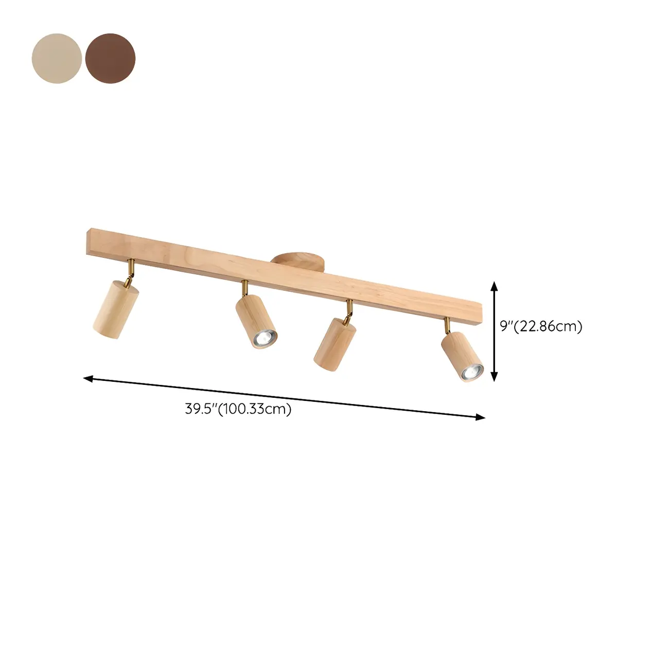 5-Light Wood Track Spotlight Adjustable Semi Flush Mount Ceiling Light