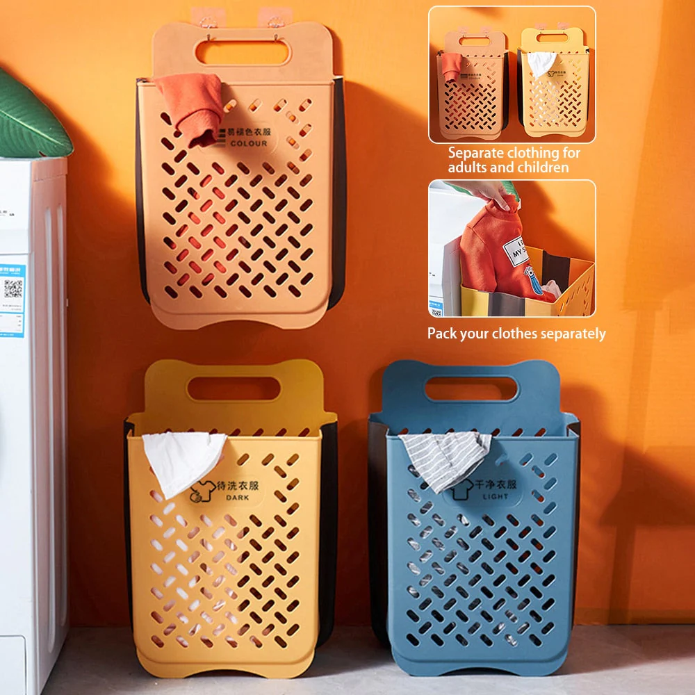 HULIANFU Large Portable Bathroom Folding Dirty Clothes Storage Basket Household Wall Hanging Punch-Free Laundry Basket Put Clothes Bucket - Deanwangkt