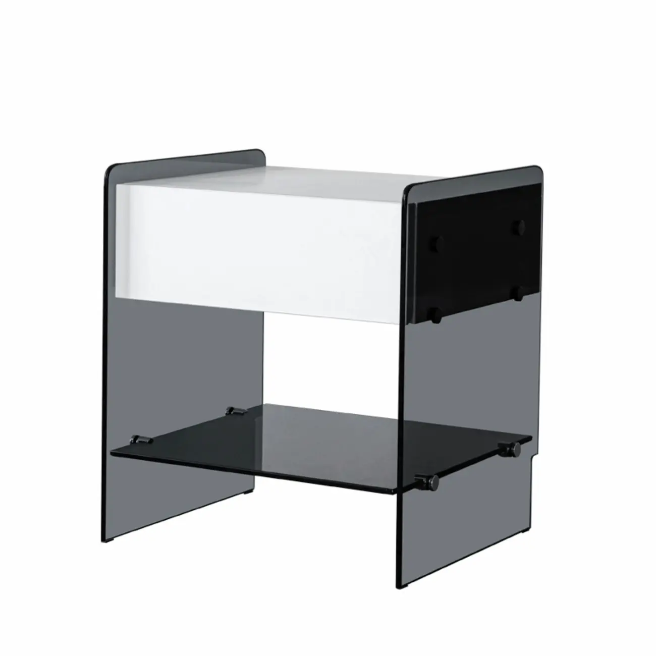 Black 2-Tier Glass Shelf Drawer Storage Narrow Nightstand