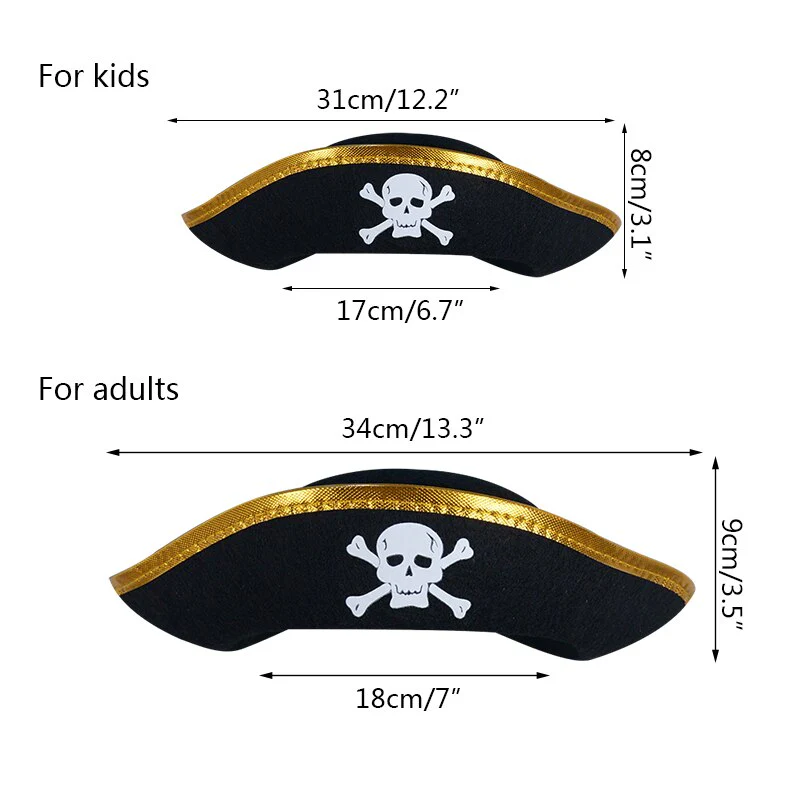 HULIANFU Print Skull Children / Adult Pirate Hat Cosplay Costume Cap Halloween Masquerade Party Performance Pirate Captain Hat Props - Deanwangkt