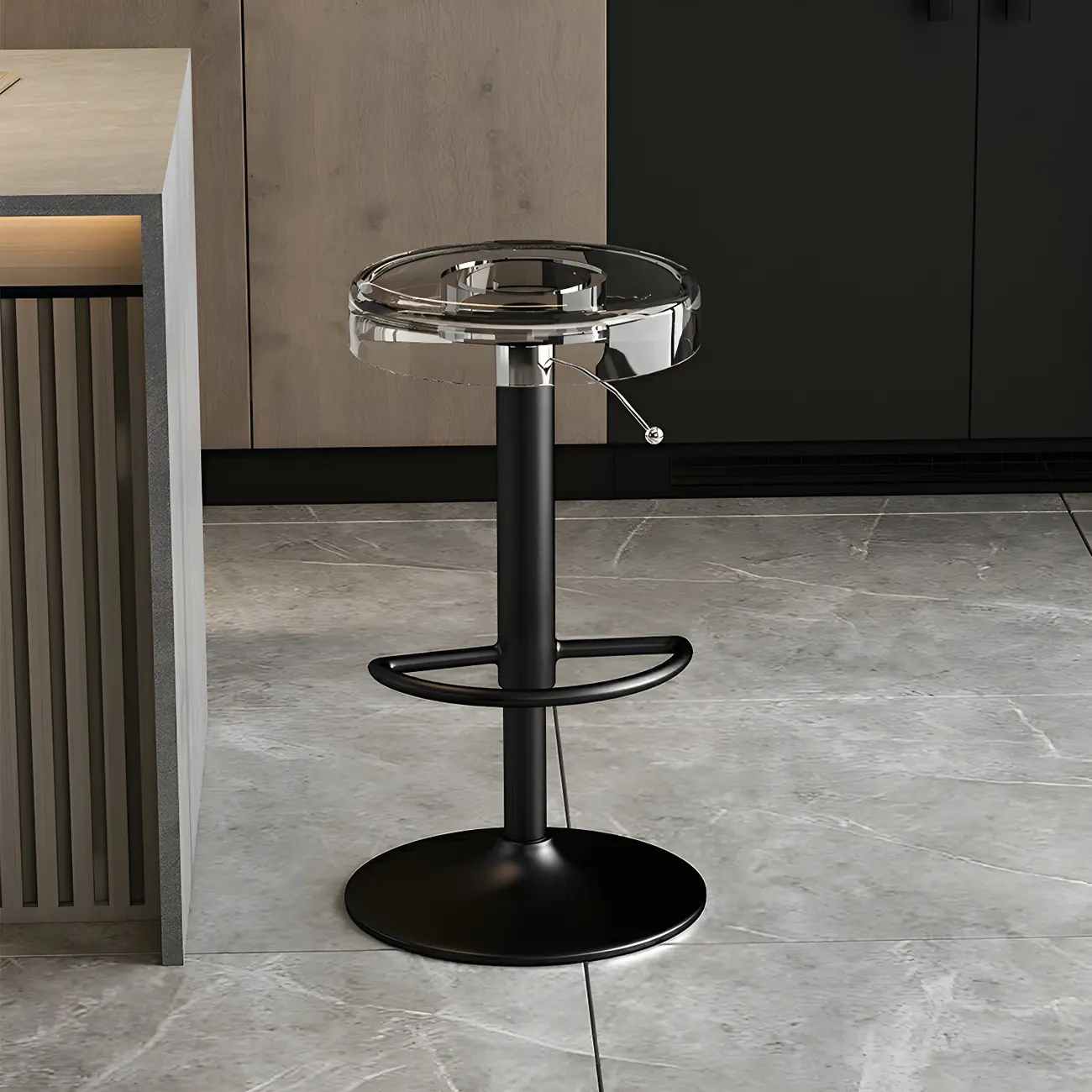 Sleek Metal Clear Acrylic Swivel Adjustable Bar Stool
